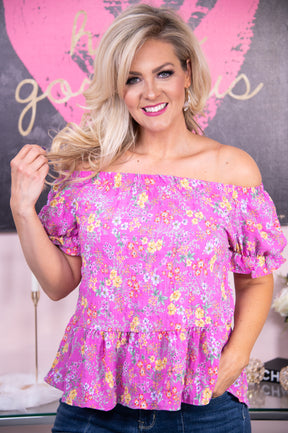 Malibu Villa Magenta/Multi Color Floral Top - T6996MG
