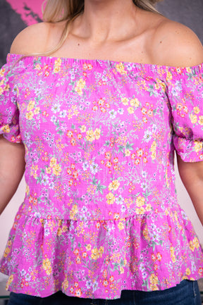 Malibu Villa Magenta/Multi Color Floral Top - T6996MG