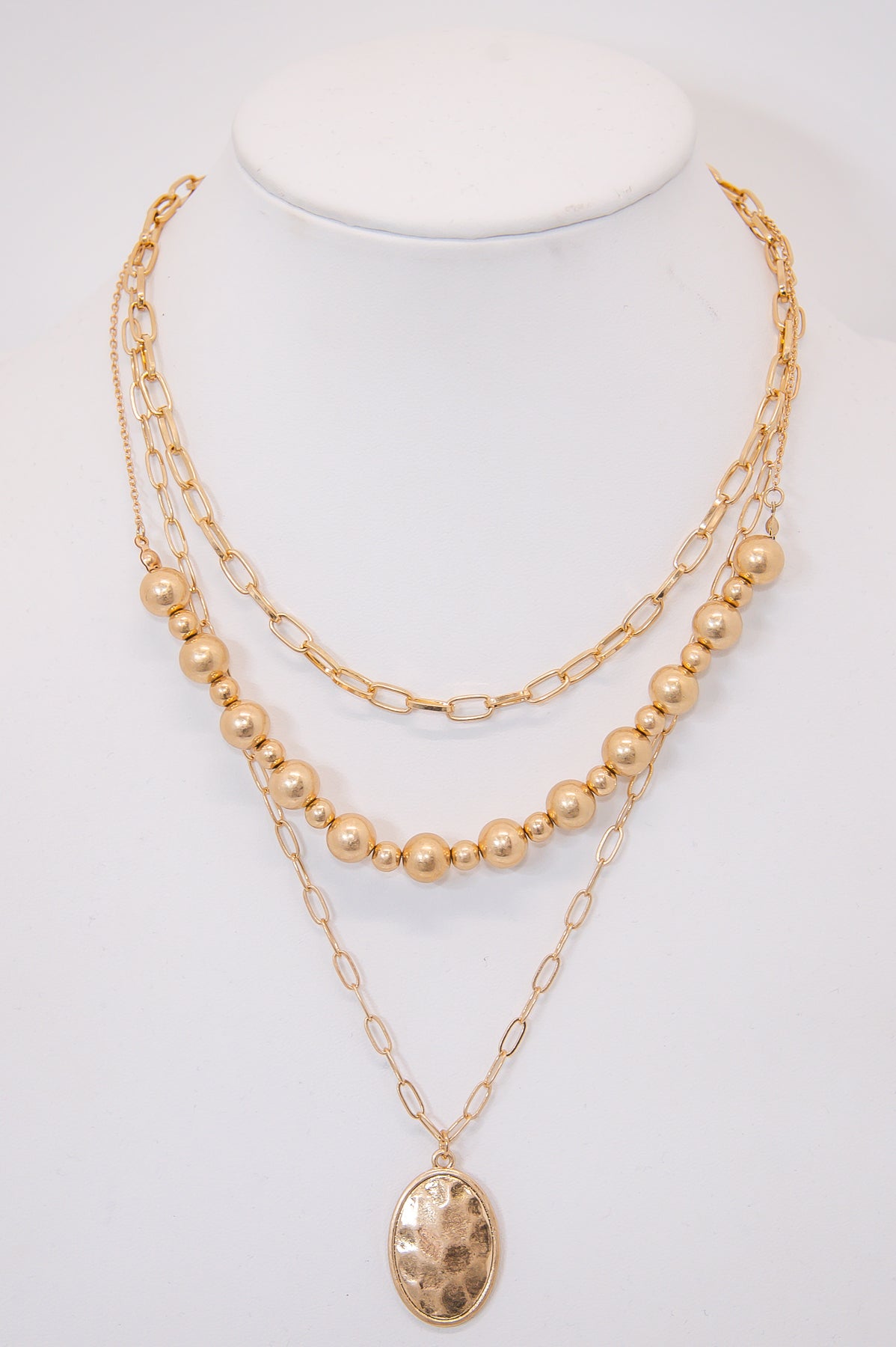 Gold Stackable Hammered Pendant Necklace - NEK4284GD