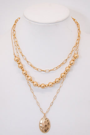 Gold Stackable Hammered Pendant Necklace - NEK4284GD