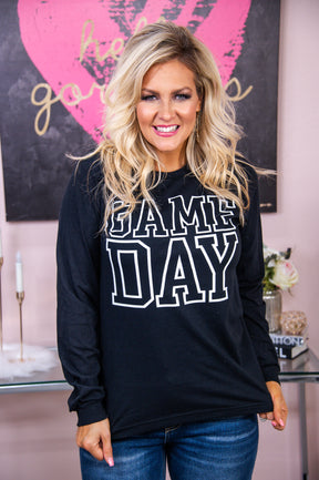 Game Day Heather Black Long Sleeve Graphic Tee - A2895HBK