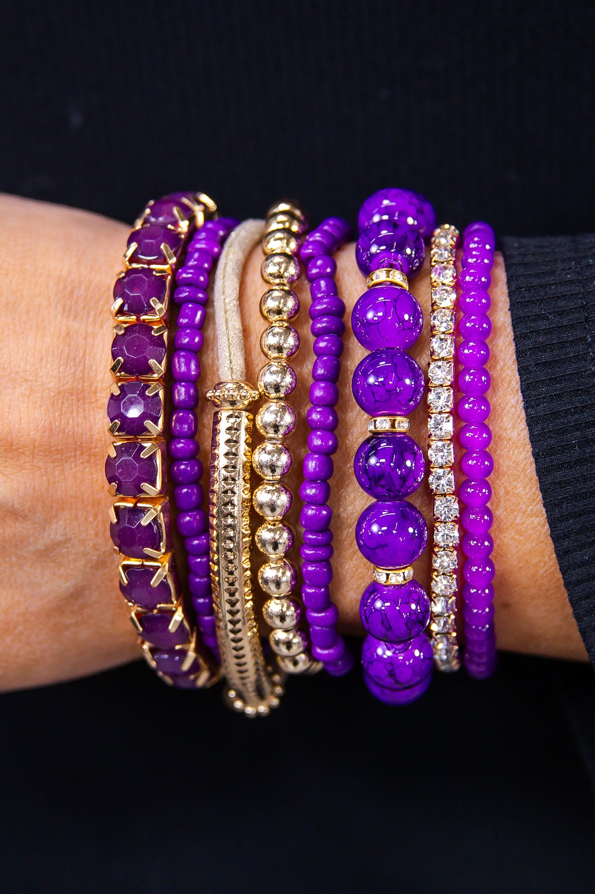 Dark Purple/Gold Stackable Bracelets - BRC3380DPU