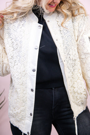 Keep Blooming Cream Solid Floral Sherpa Lace Jacket - O5358CR