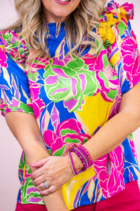Ready And Waiting Royal Blue/Multi Color Floral Top - T9062RBL