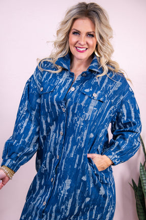It's Tearin' Up My Heart Denim/Ivory Distressed Long Jacket - O5369DN