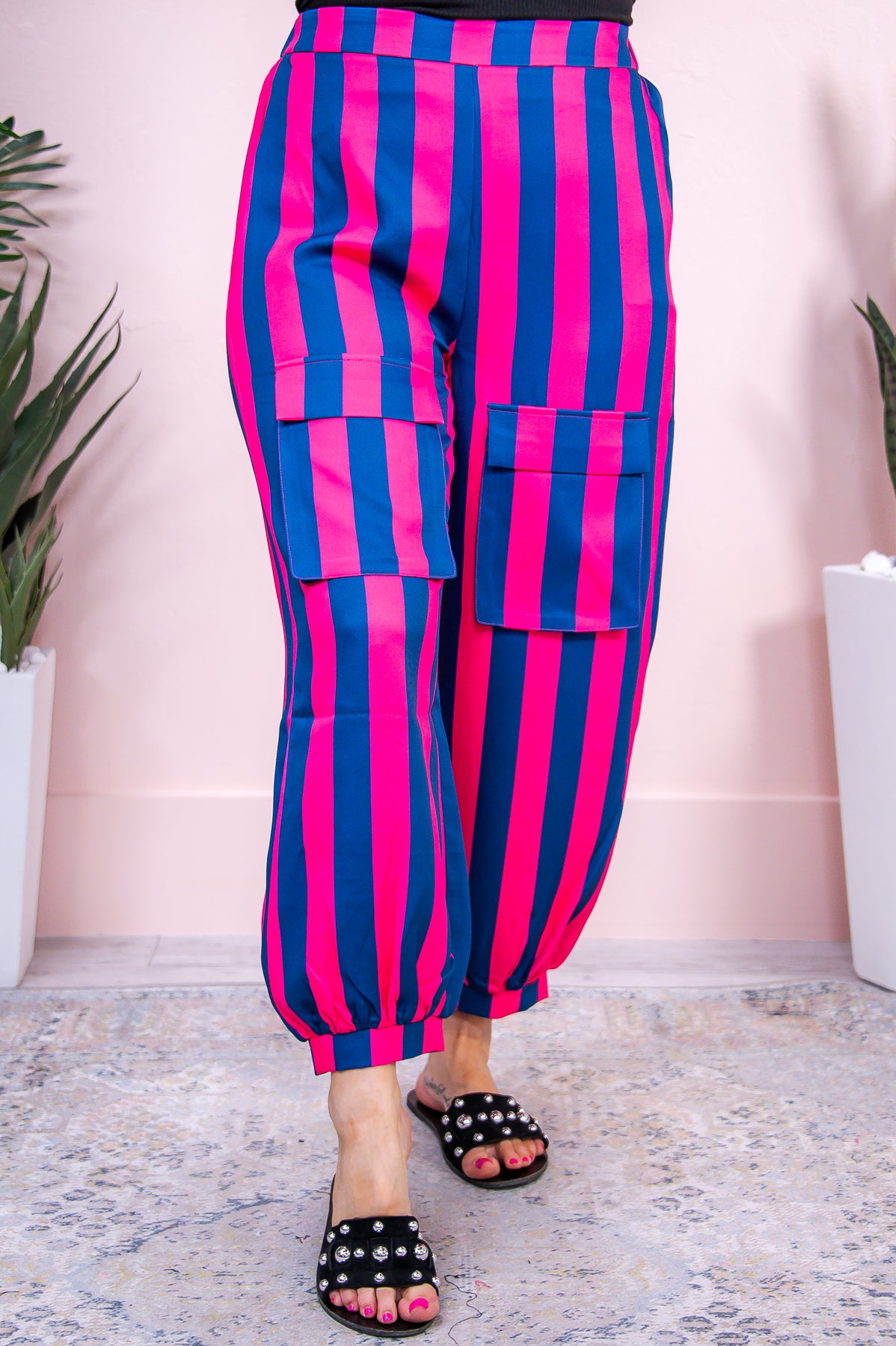 Pink Licorice Pink/Blue Striped Pants - PNT1576PK