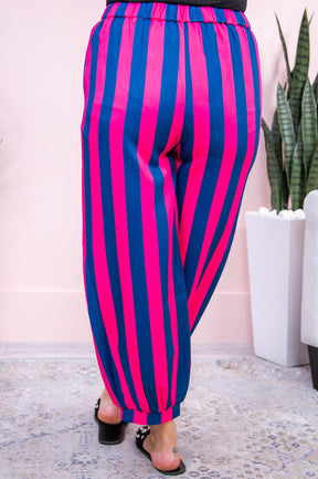 Pink Licorice Pink/Blue Striped Pants - PNT1576PK
