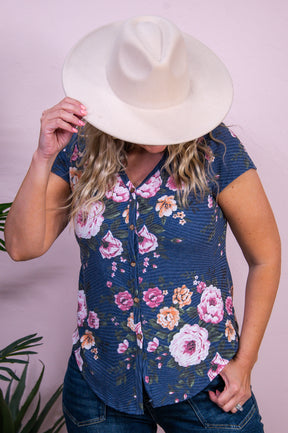 Parisian Promenade Navy/Multi Color Floral Top - T9936NV
