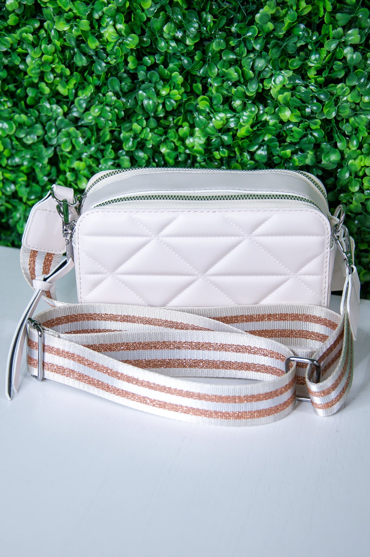 Give Me Hope White Solid Chevron Quilted Bag - BAG1862WH