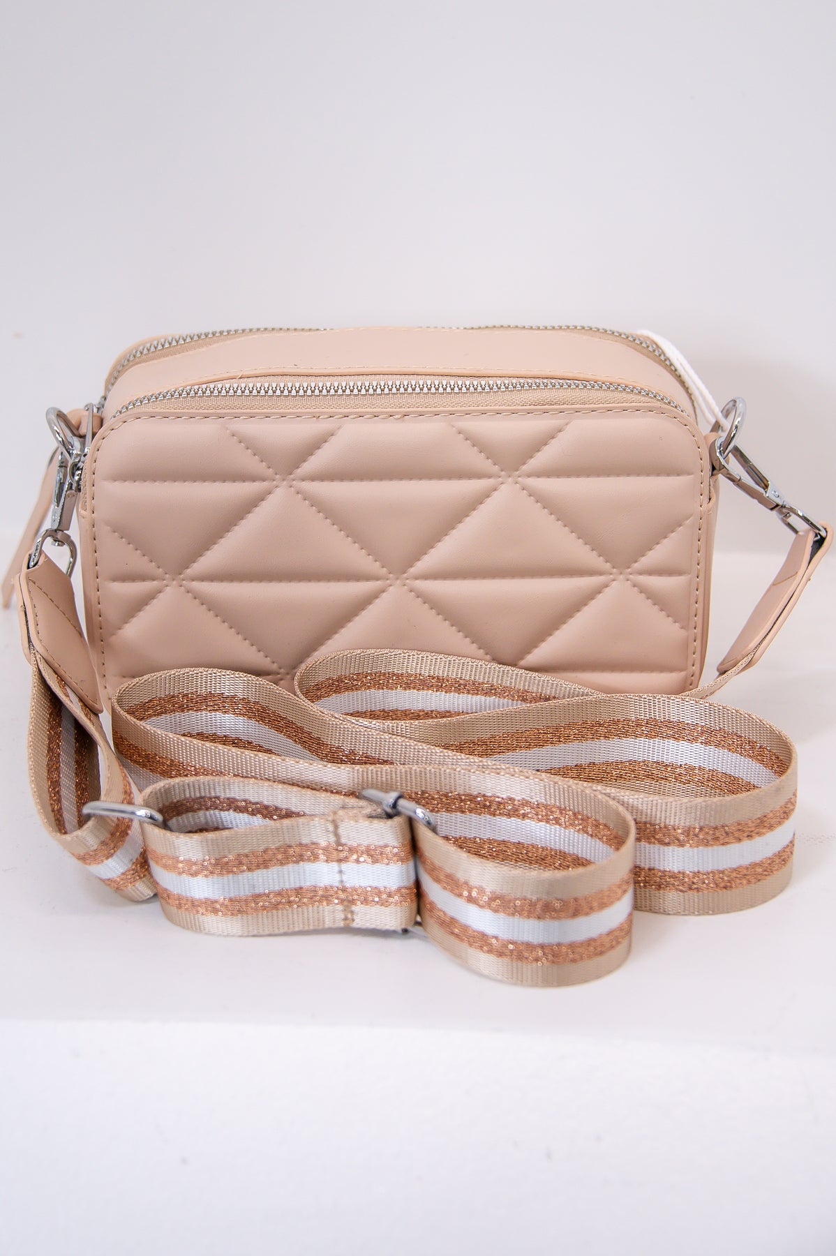 Give Me Hope Nude Solid Chevron Quilted Bag - BAG1861NU