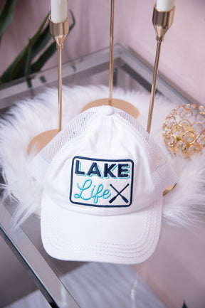 Lake Life White Crisscross Trucker Hat - HAT1464WH