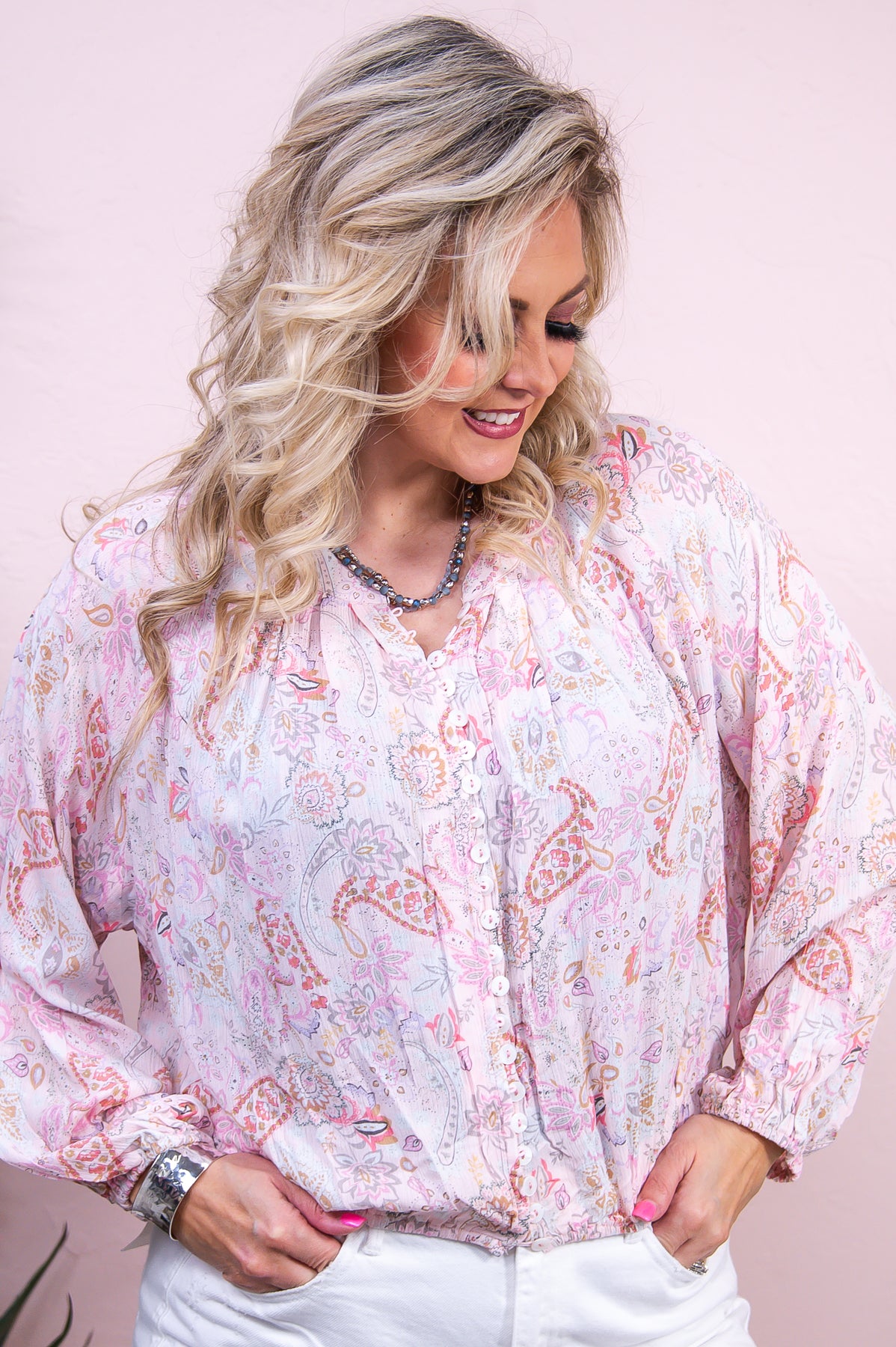 Believe In Your Magic Light Pink/Multi Color Floral/Paisley Top - T9090PK