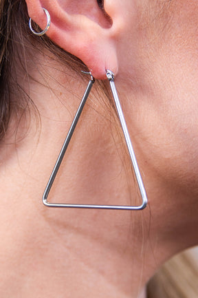 Silver Triangle Dangle Earrings - EAR4449SI