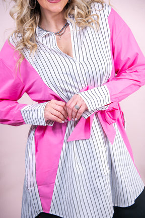 Preppy Sophistication Hot Pink/Multi Color Striped Dress - D5154HPK