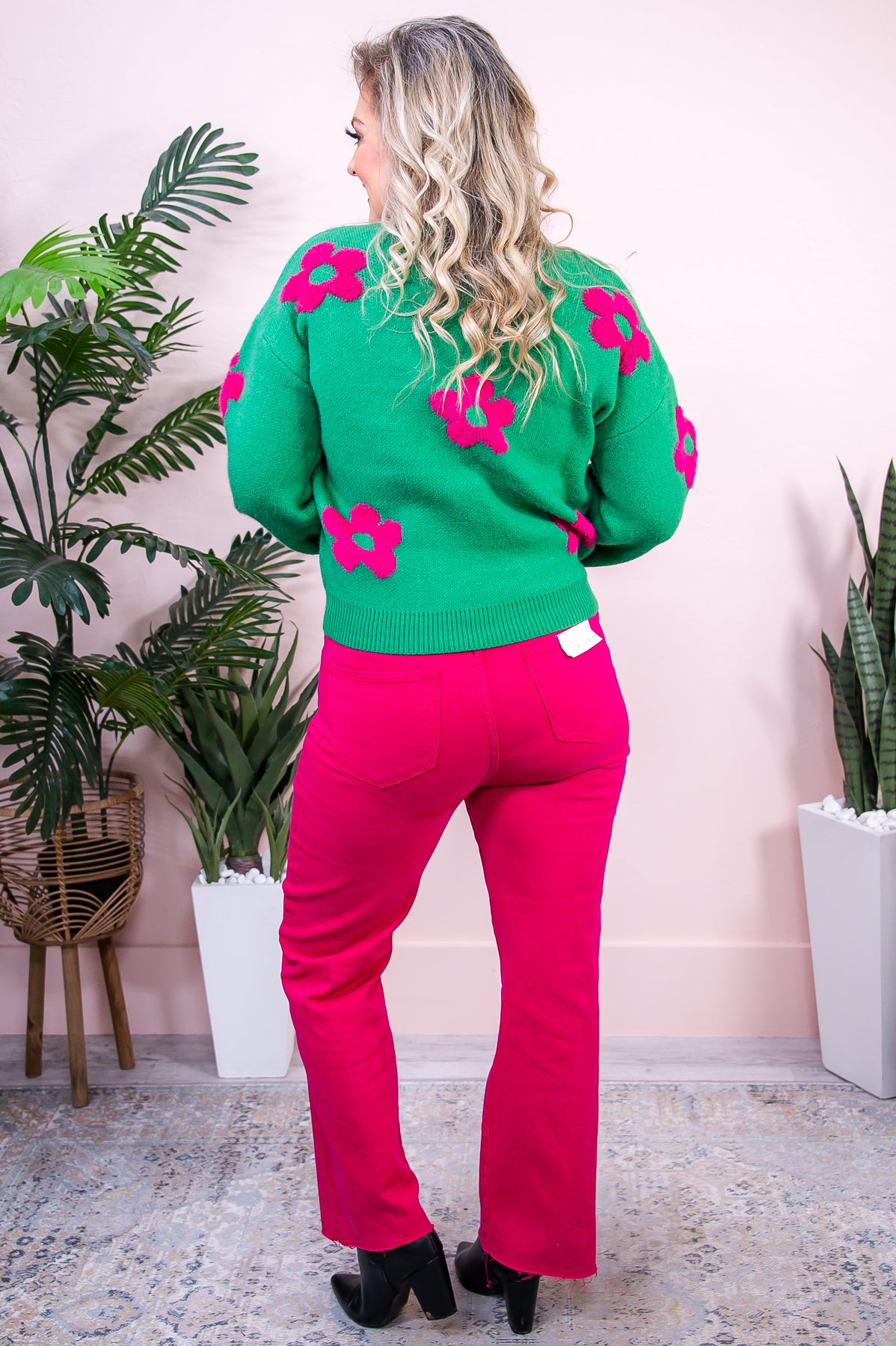 Cozy Reputation Jade/Fuchsia Floral Knitted Sweater Top - T9087JD