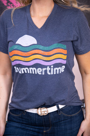 "Summertime" Heather Navy Graphic Tee - A2720HNV