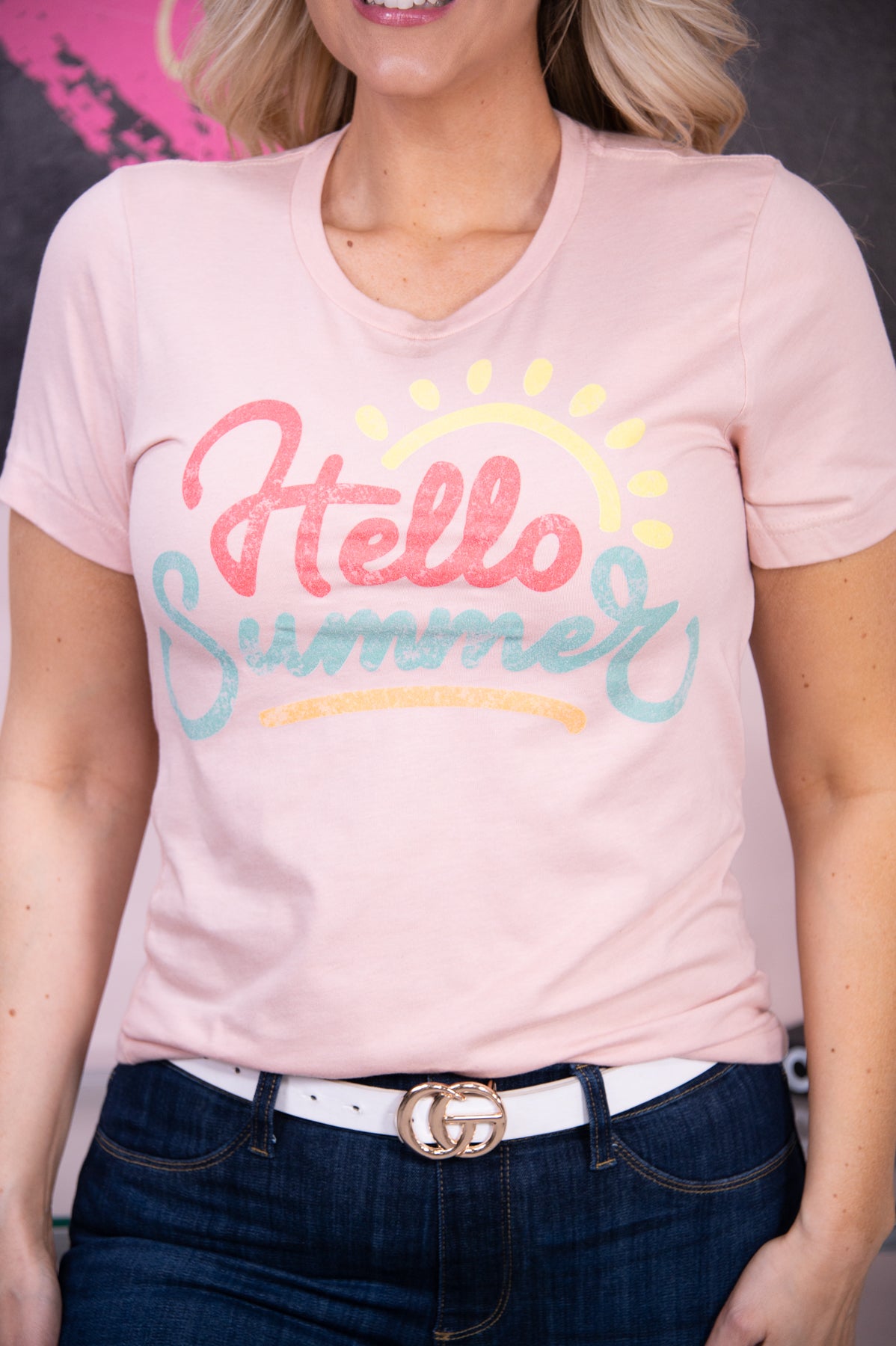 Hello Summer Heather Peach Graphic Tee -A2717HPE