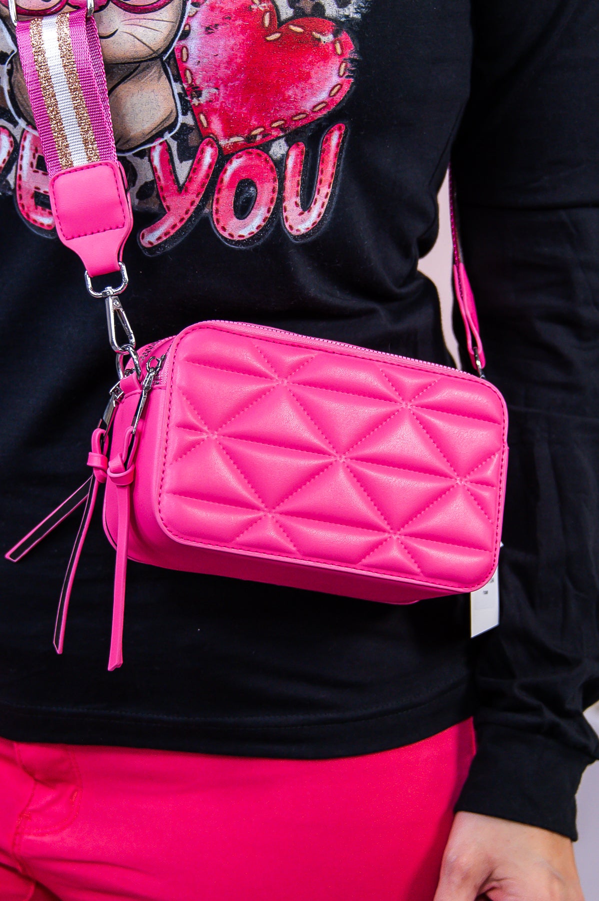 Give Me Hope Hot Pink Solid Chevron Quilted Bag - BAG1863HPK