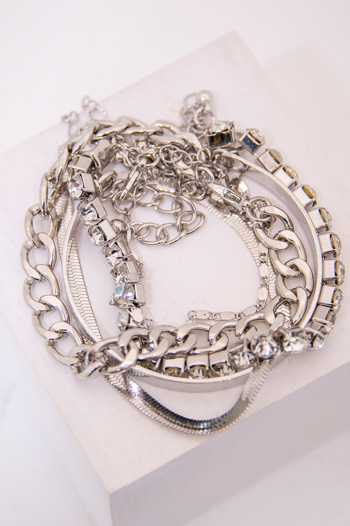 Silver Chain Link/Bling Stackable Bracelet - BRC3388SI