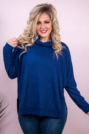 Adorably Yours Navy Solid Cowl Neck Top - T8406NV