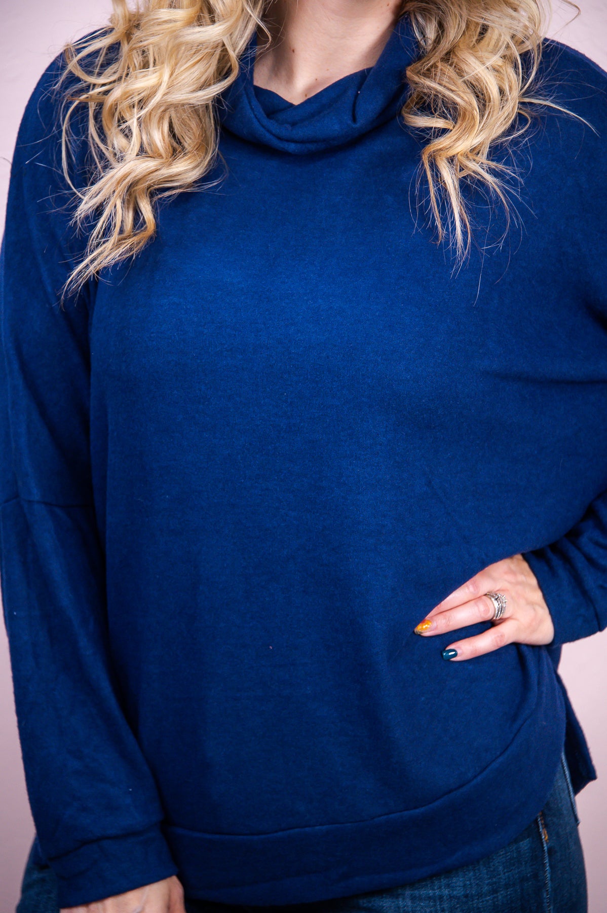 Adorably Yours Navy Solid Cowl Neck Top - T8406NV
