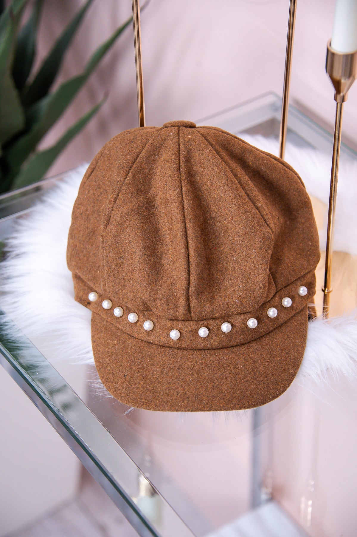 Brown/Pearl Newsboy Hat - HAT1467BR