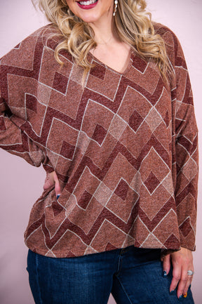 Forever Grateful Heather Rust/Multi Color Printed Asymmetrical Top - T8408HRU