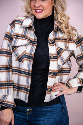 Escaping To Nature Cream/Brown Plaid Jacket - O5107CR
