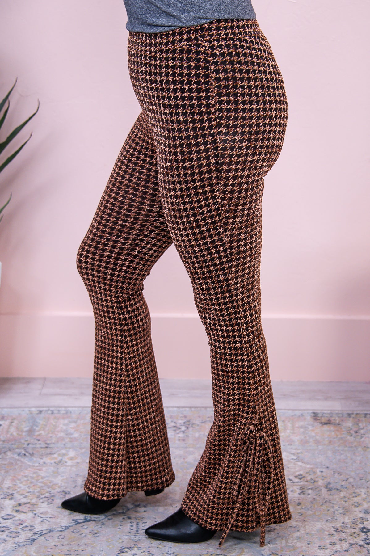 Fashion Changes Style Remains Bronze Houndstooth Flare Pants - PNT1528BZ