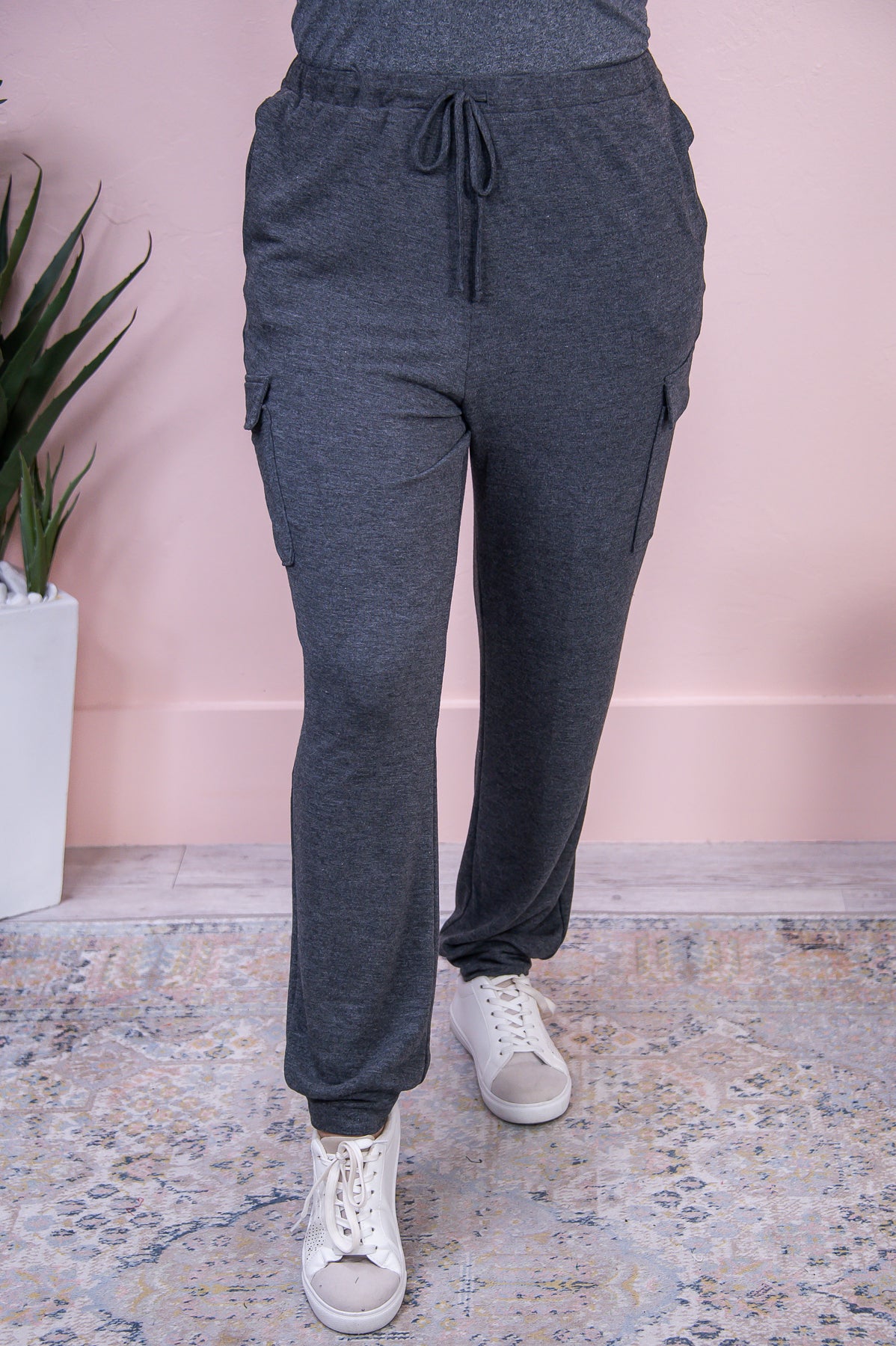 Ours For The Taking Charcoal Solid Joggers - PNT1525CH