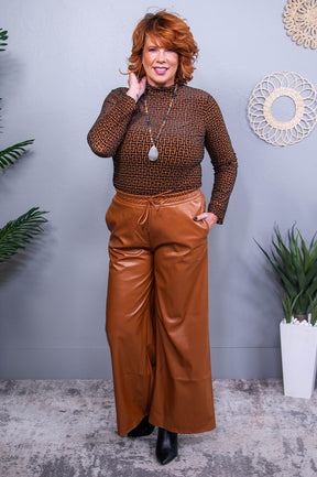 City Socialite Camel Faux Leather Pants - PNT1749CA