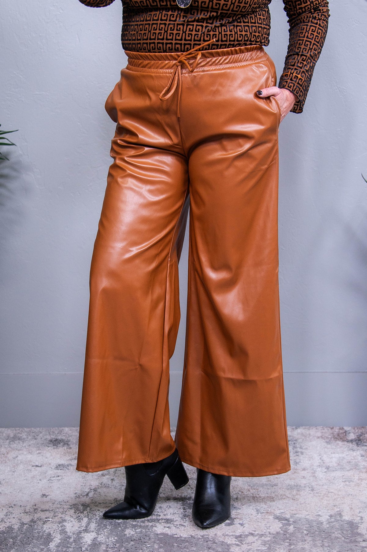 City Socialite Camel Faux Leather Pants - PNT1749CA