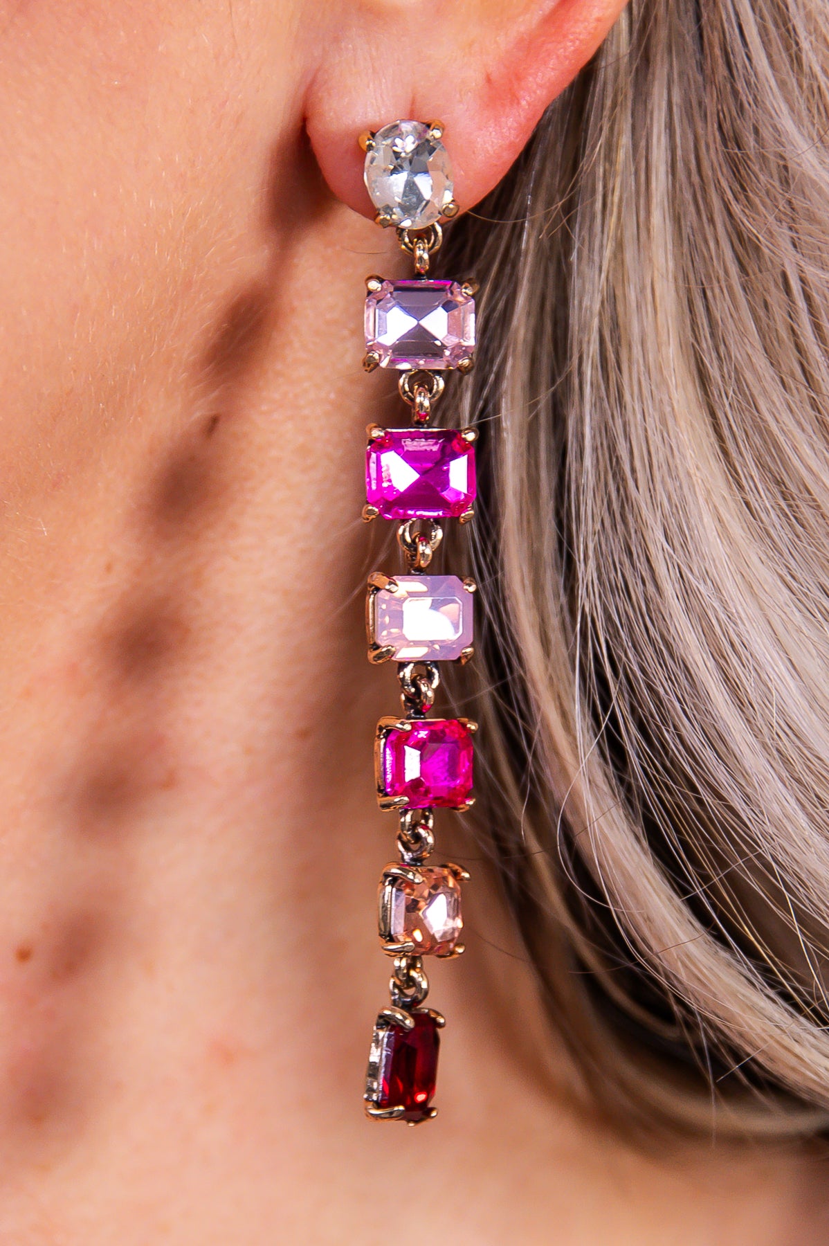 Pink/Clear/Light Pink Bing Drop Earrings - EAR4266PK