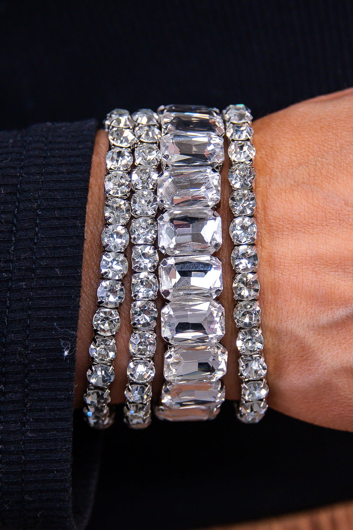 Silver/Clear Bling Stackable Stretch Bracelet - BRC3387SI