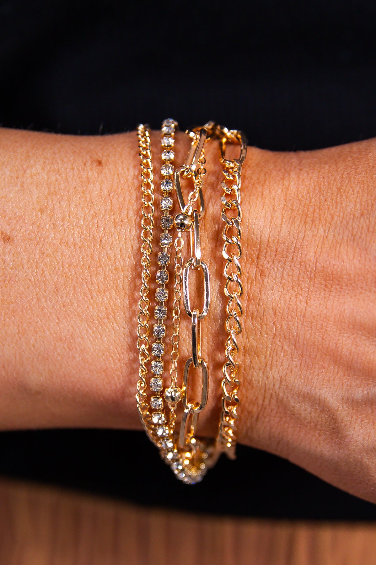 Gold Chain Link/Bling Stackable Bracelet - BRC3389GD