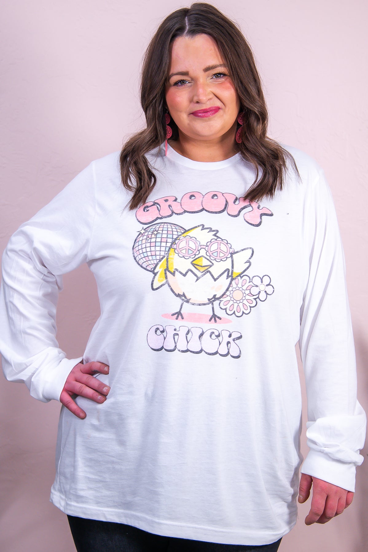 Groovy Chic White Long Sleeve Graphic Tee - A3239WH
