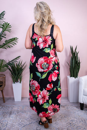 Fragrant Fields Black/Red Floral Maxi Dress - D5415BK