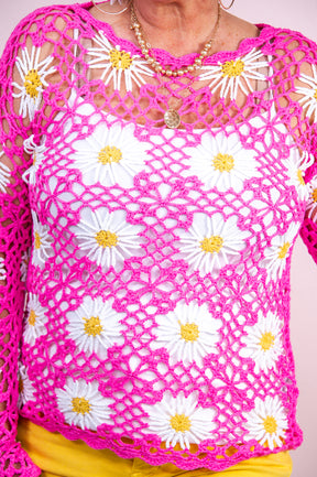 Soaking Up The Sun Fuchsia/Multi Color Floral Knitted Mesh Top - T9103FU