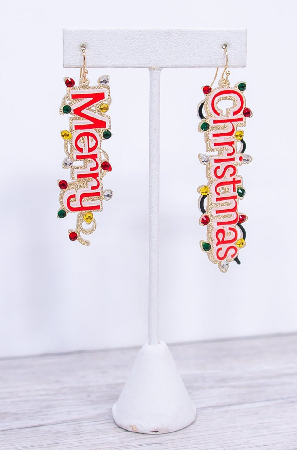 Merry Christmas Gold/Multi Color Glitter/Bling Dangle Earrings - EAR4185GO