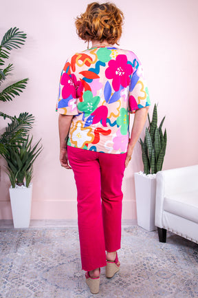 First Promise Of Spring Magenta/Multi Color Floral Top - T9110MG