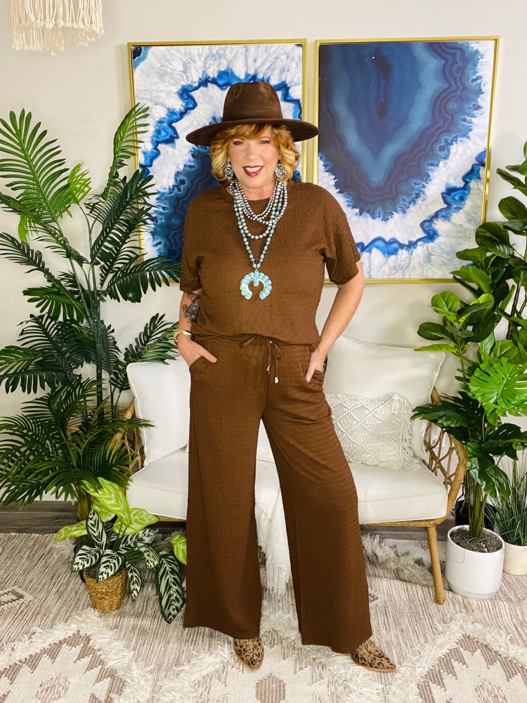 City Stroll Brown Top And Pant Set - YF005BR