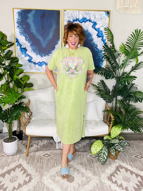 Free Bird Lime Mineral Wash Dress - DR091LM