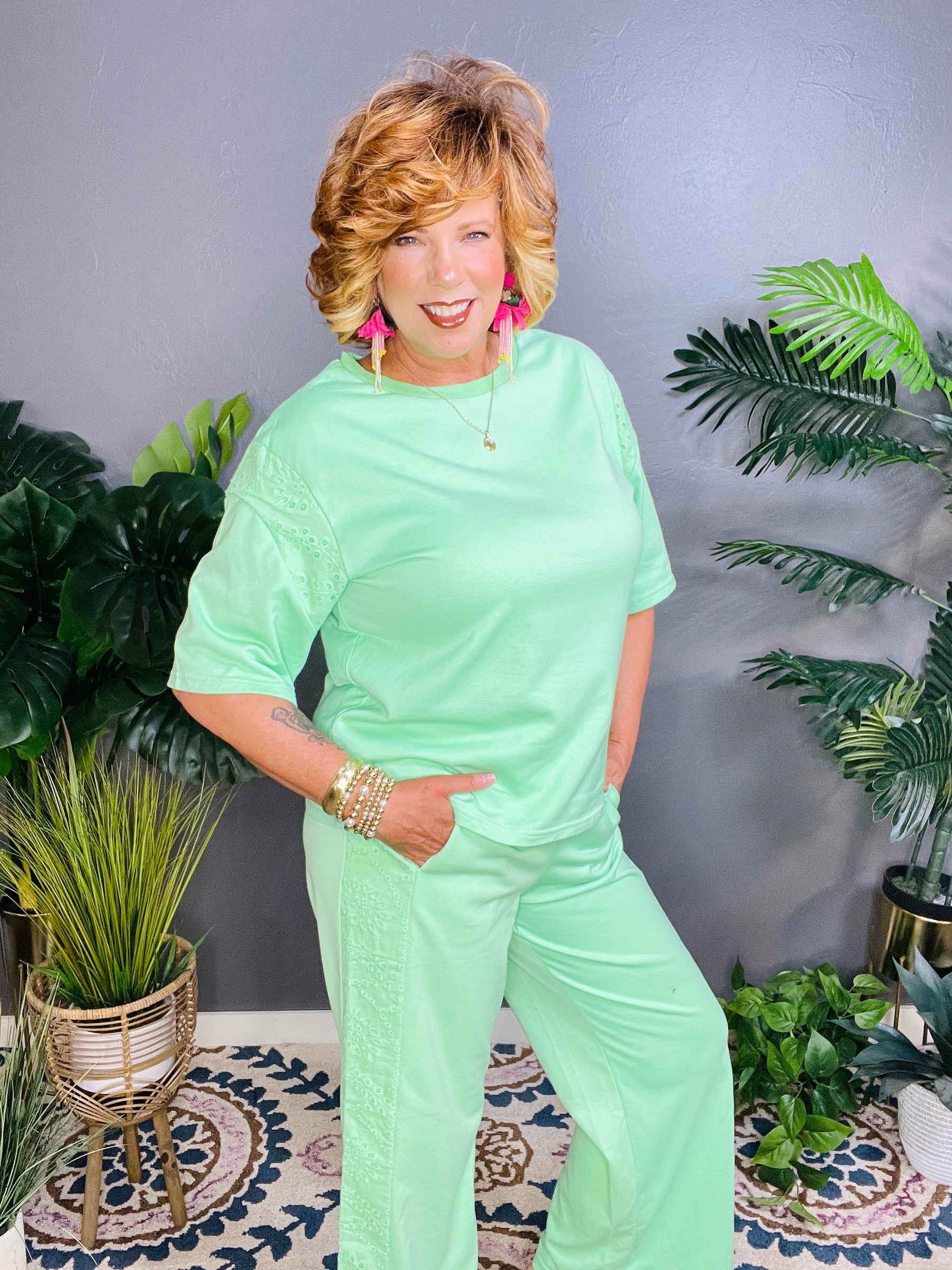 This Is It Light Green Top And Pant Set