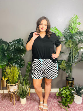 Checkered Charm Top And Short Set - SET030BW