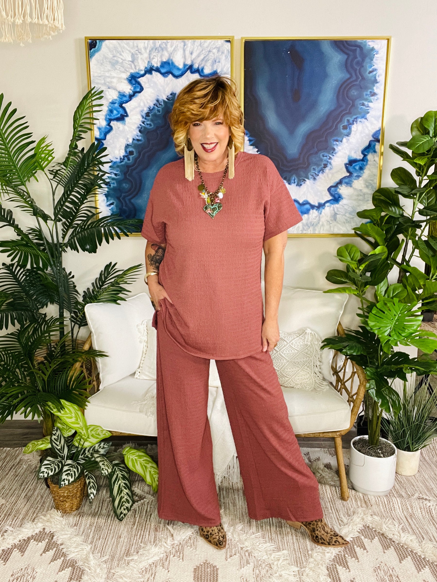 City Stroll Cinnamon Top And Pant Set - YF006CN