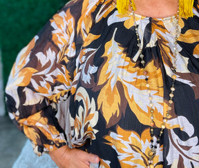 Simply Autumn Leaf Print Balloon Sleeve Top