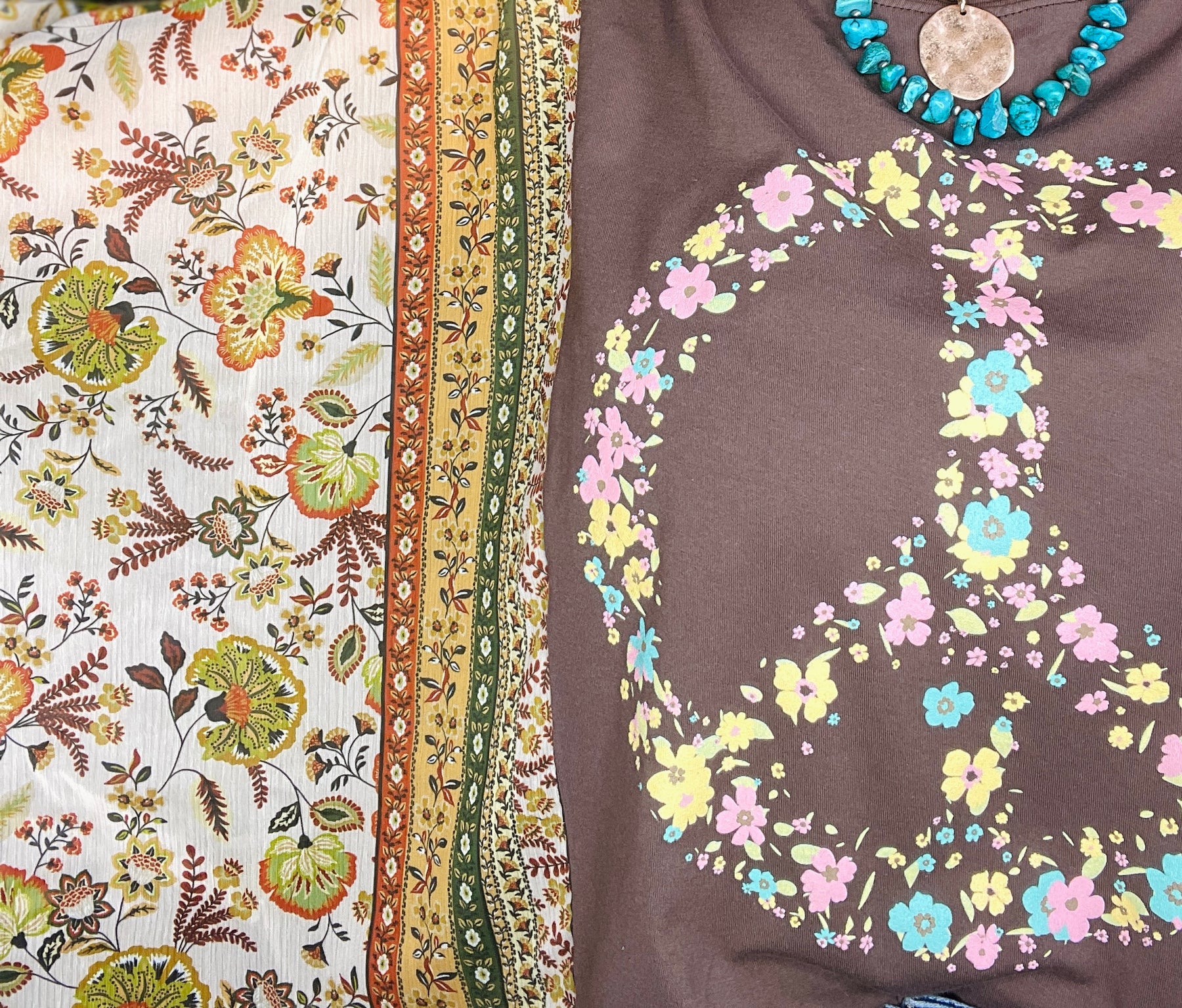 Live In Peace Flutter Sleeves Brown Top - S160BR