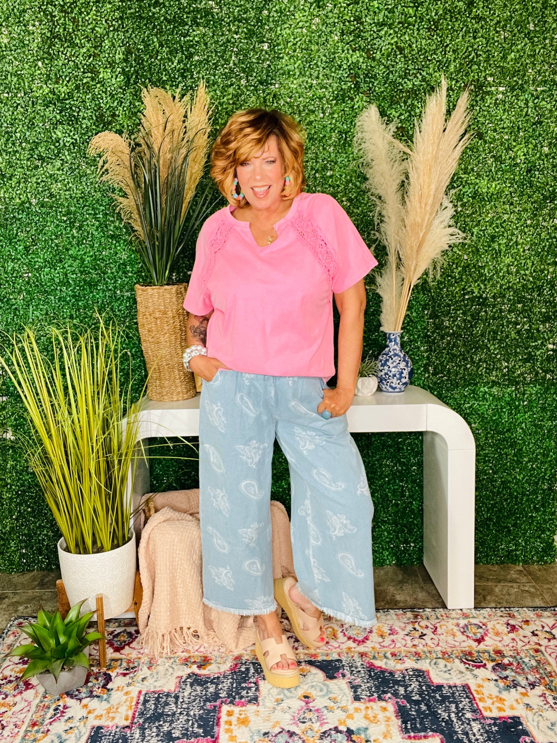 Paisley Spirit Light Denim Paisley Wide Leg Pants