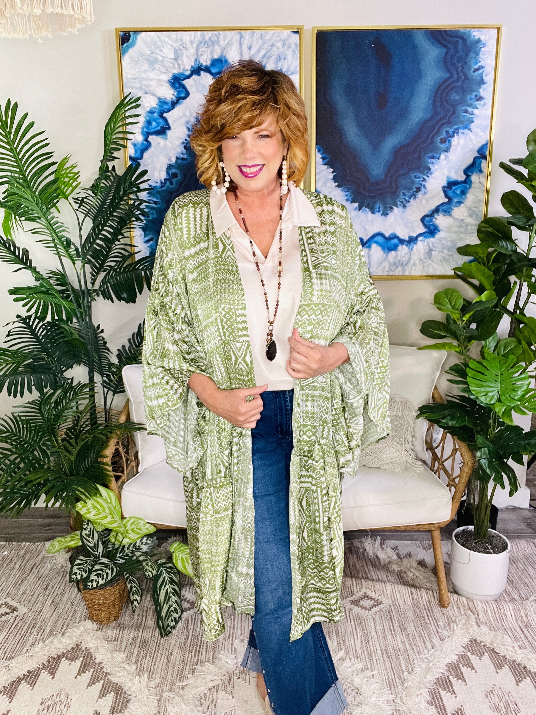 Wander This Way Green Kimono - OT201GN