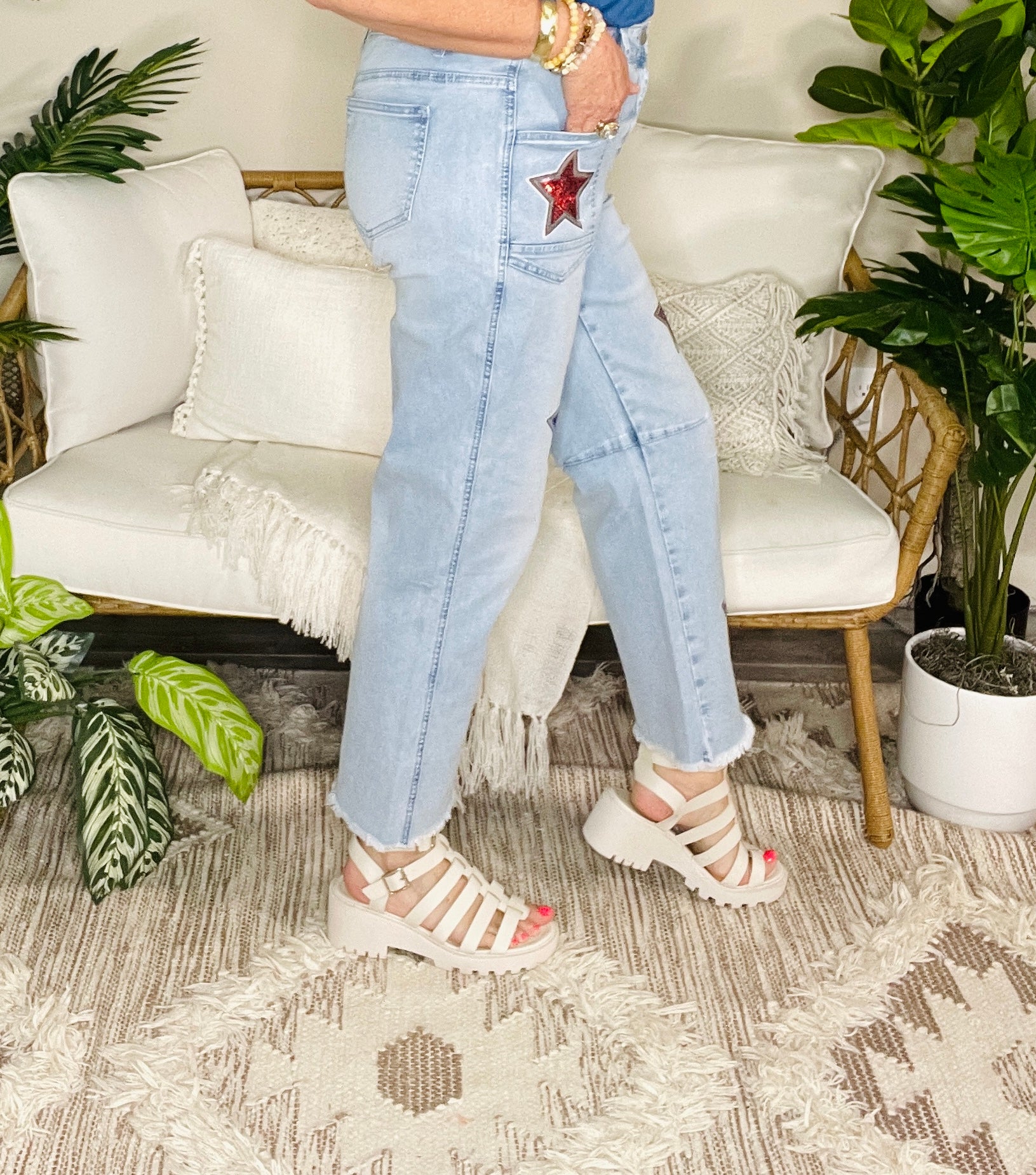 Star Spangled Denim  Sequin Stars Patch Jeans